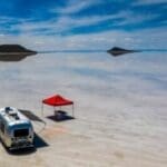 Bolivien, Uyuni Airstream-Camper, Frühstück Luftaufnahme, Latin America Tours