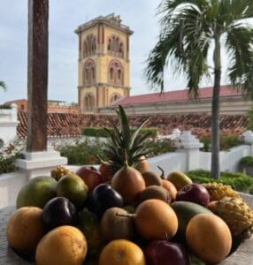 Kolumbien, Cartagena, Rooftop mit Aussicht, Früchteteller, Latin America Tours, Reisen